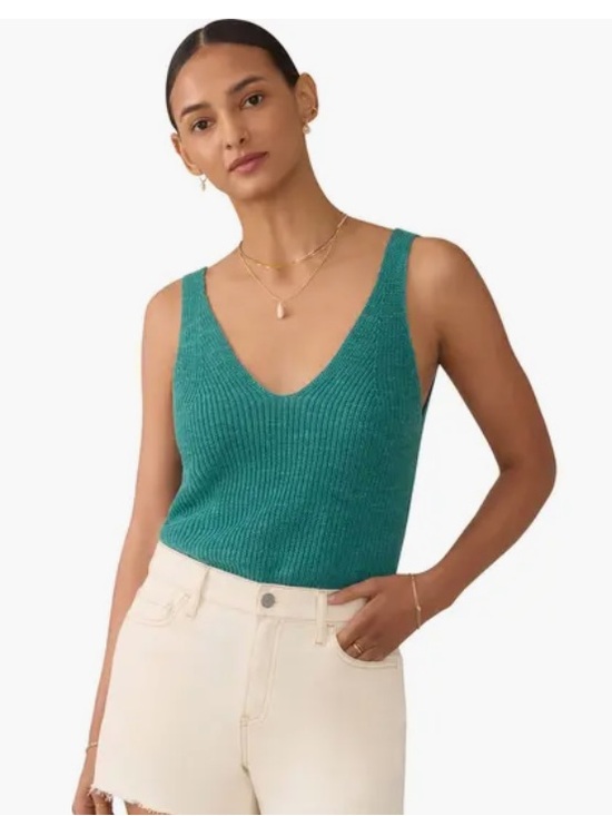 Faherty Tops - NEW💚💚Faherty Miramar Linen & Organic Cotton V-Neck Sweater Tank Deep Jungle